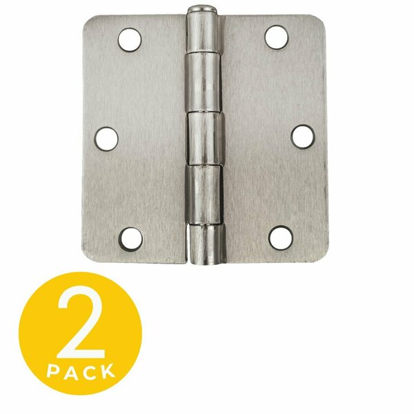 Global Door Controls 3.5 in. x 3.5 in. Satin Nickel Surface Mount Removable Pin with 1/4 in. Radius Hinge, 2PK CP3535R1/4US15M